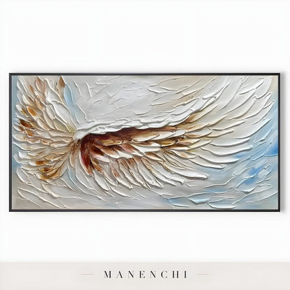 Celestial Winged Grace abstract painting displayed in black framed painting