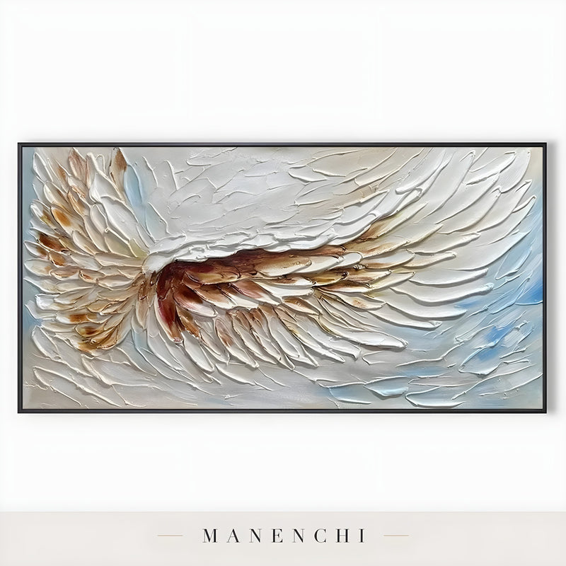 Celestial Winged Grace abstract painting displayed in black framed painting