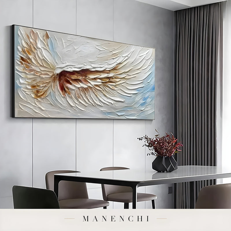Celestial Winged Grace abstract painting displayed in dining area interior