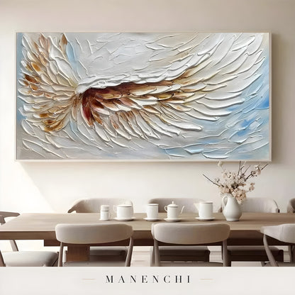 Celestial Winged Grace abstract painting displayed in dining room setting