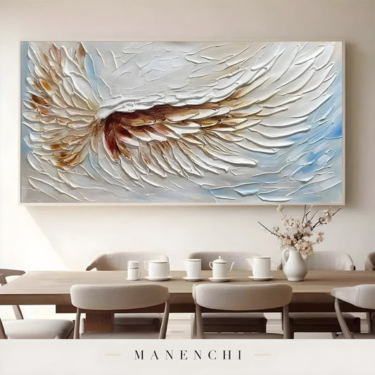 Celestial Winged Grace abstract painting displayed in dining room setting