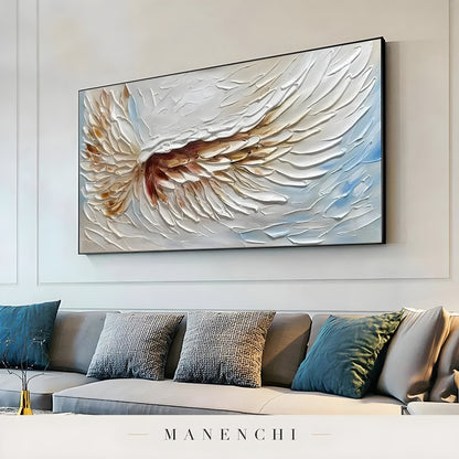 Celestial Winged Grace abstract painting displayed in sofa living room