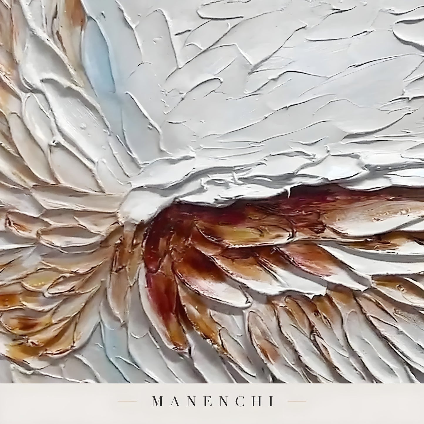 Close-up detail of the textured brushwork in Celestial Winged Grace