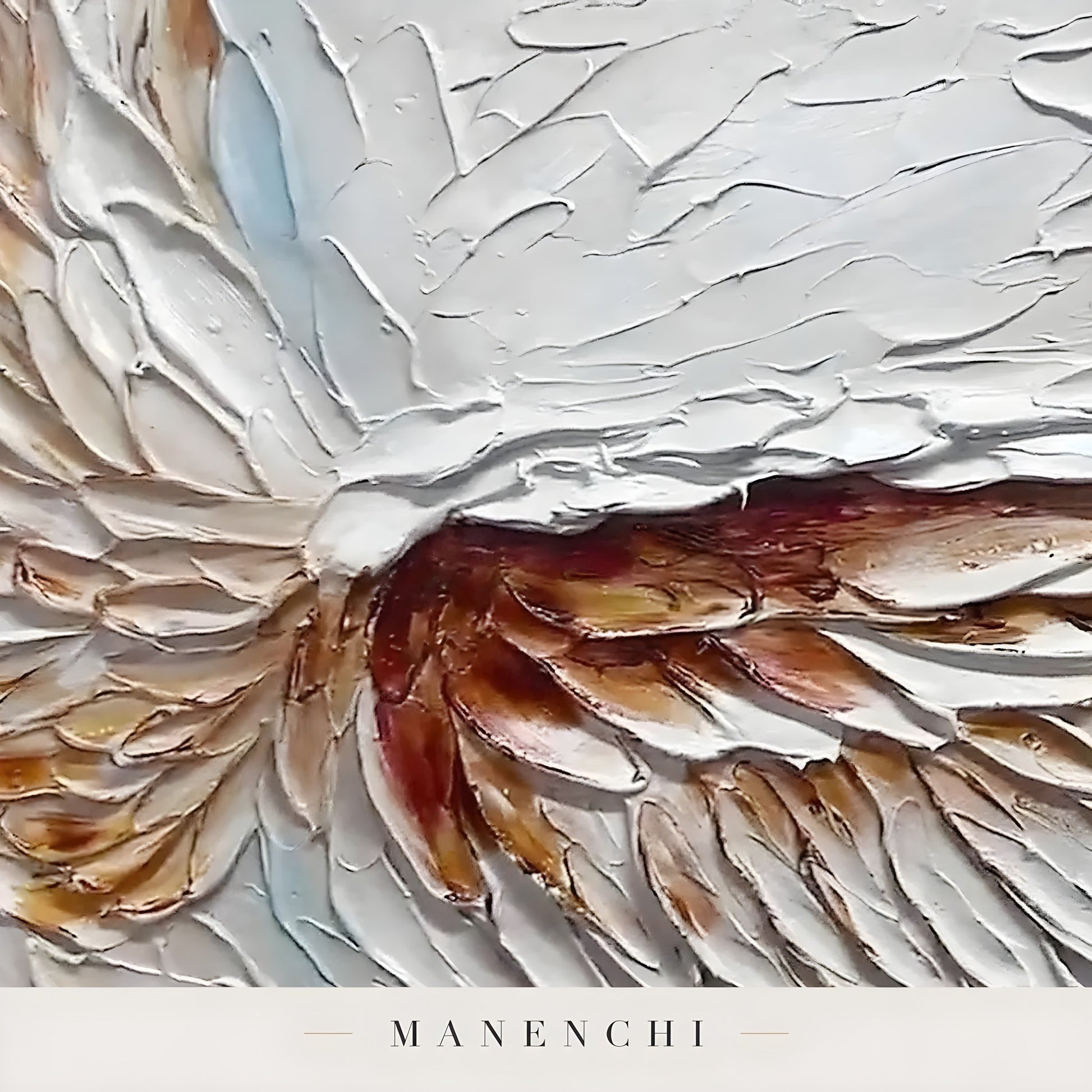 Close-up detail of the textured brushwork in Celestial Winged Grace