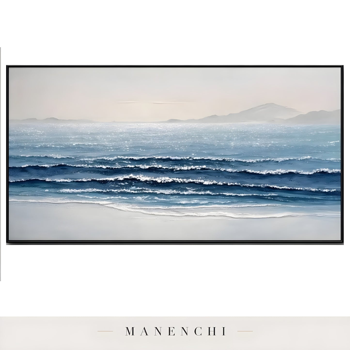 Cerulean Coastal Stillness - original hand-painted abstract painting by Manenchi