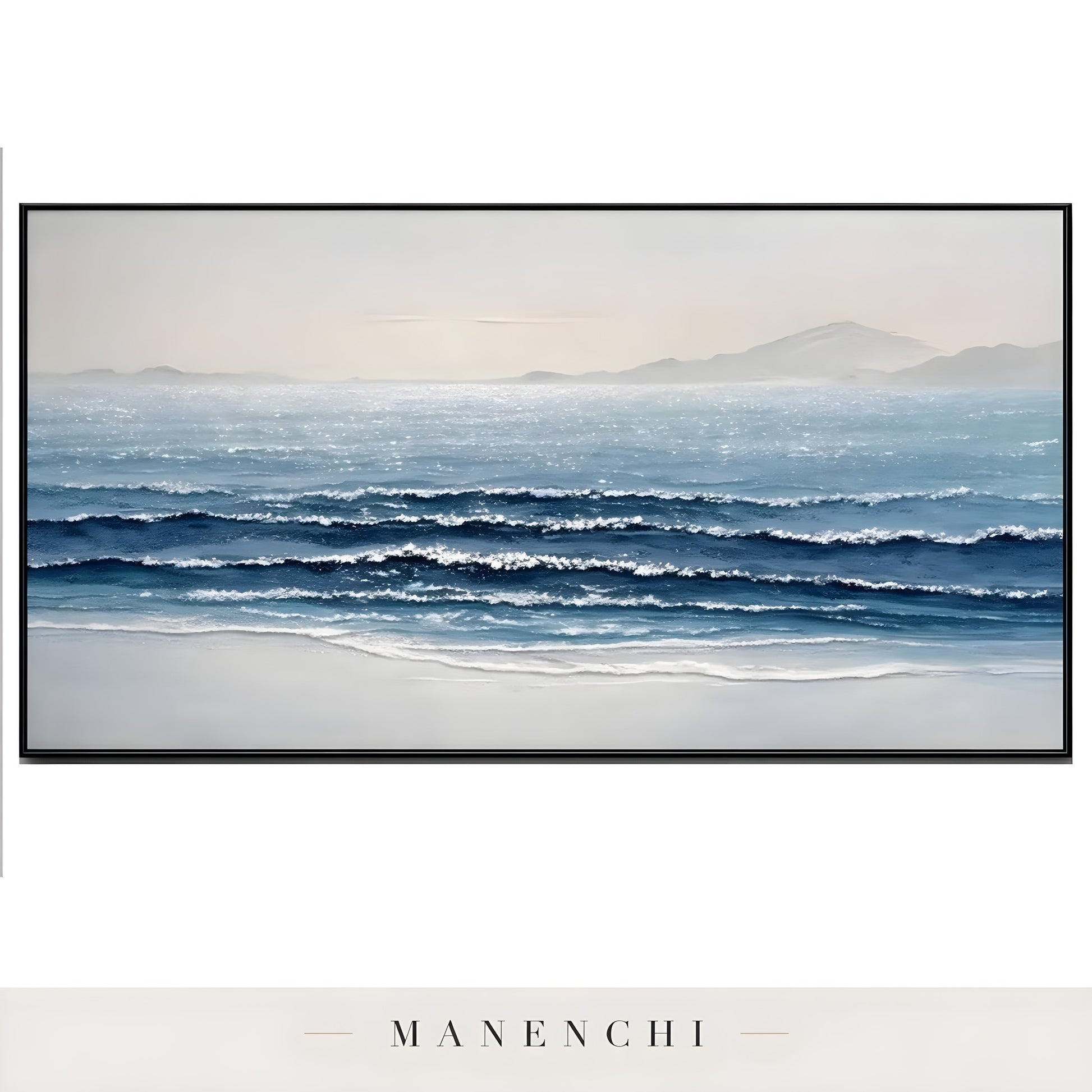 Cerulean Coastal Stillness - original hand-painted abstract painting by Manenchi