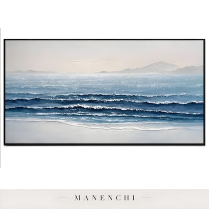 Cerulean Coastal Stillness - original hand-painted abstract painting by Manenchi