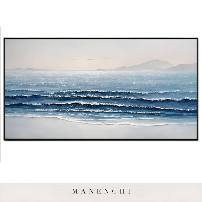 Cerulean Coastal Stillness - original hand-painted abstract painting by Manenchi
