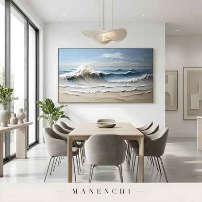 Cerulean Tidal Impression abstract painting displayed in dining room table