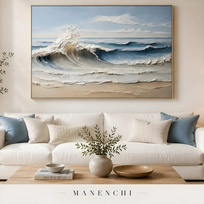 Cerulean Tidal Impression abstract painting displayed in living room sofa