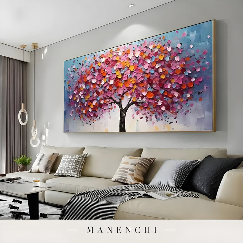 Chromatic Arbor Symphony abstract painting displayed in living room sofa display