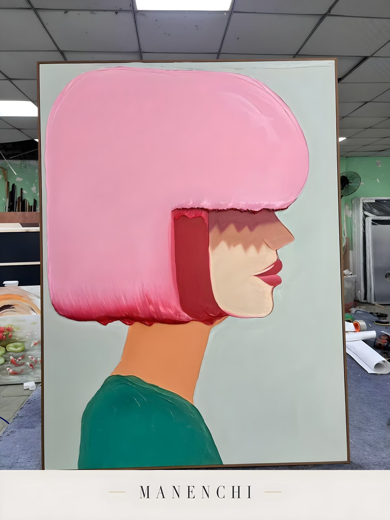 Chromatic Muse Profile portrait displayed in studio framed painting