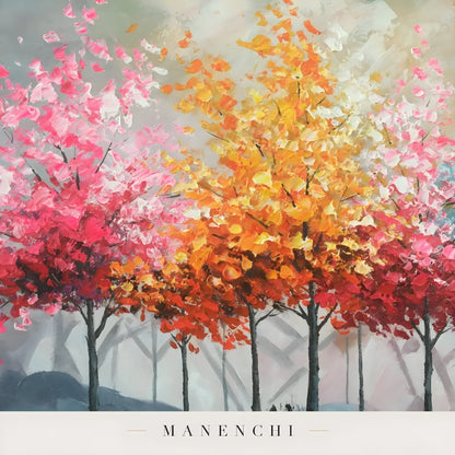 Close-up detail of the textured brushwork in Chromatic Seasonal Reverie