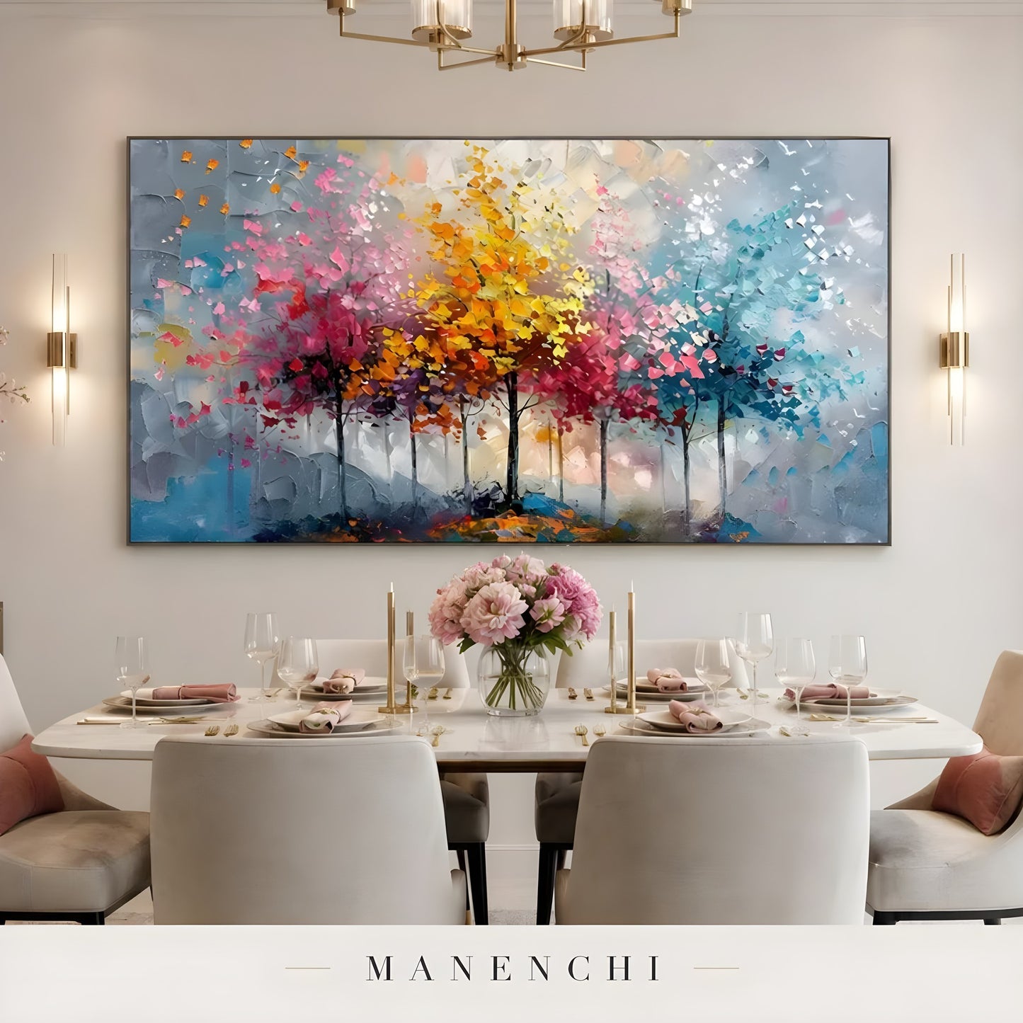 Chromatic Seasonal Reverie abstract painting displayed in dining room painting