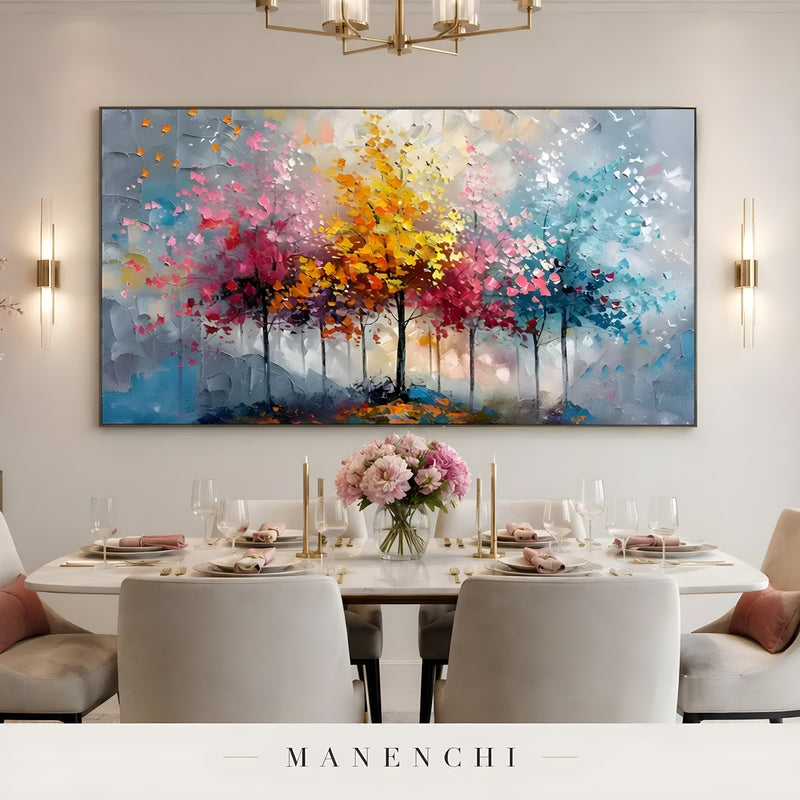 Chromatic Seasonal Reverie abstract painting displayed in dining room painting