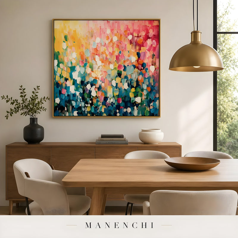 Chromatic Summer Solstice abstract painting displayed in dining room interior