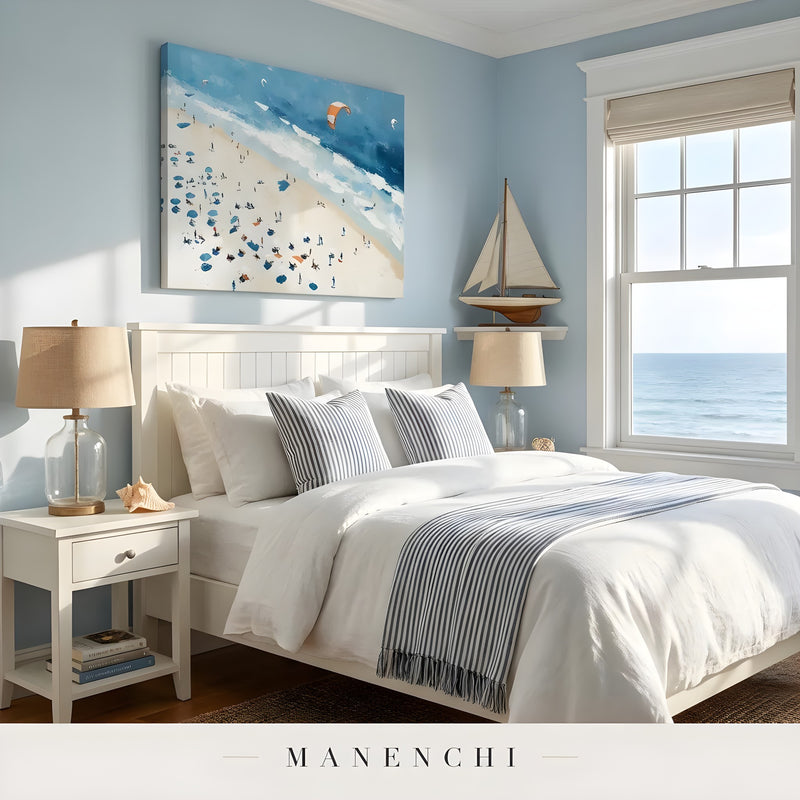 Coastal Aerial Breeze abstract painting displayed in bedroom