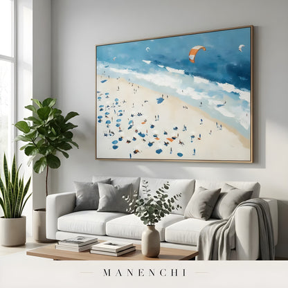 Coastal Aerial Breeze abstract painting displayed in living room sofa