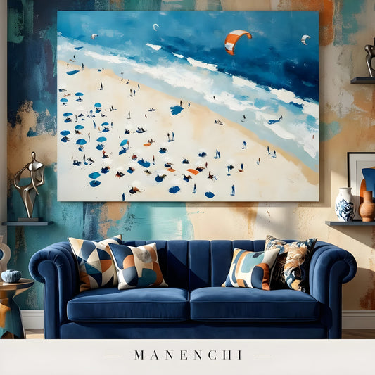 Coastal Aerial Breeze abstract painting displayed in living room