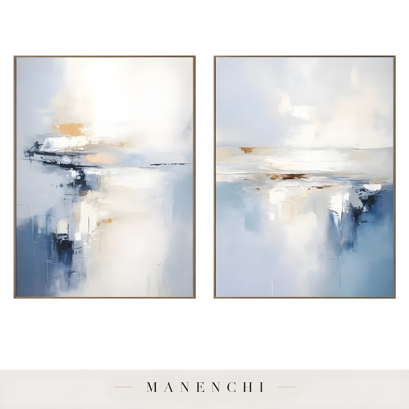 Coastal Horizon Diptych - original hand-painted abstract painting by Manenchi