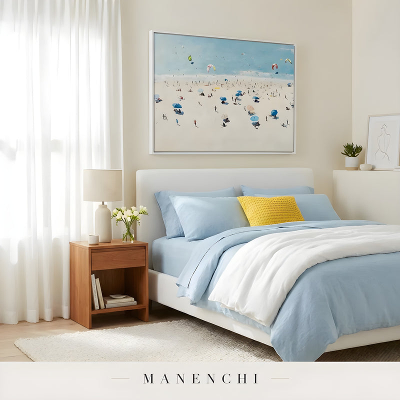 Coastal Leisure Vista abstract painting displayed in bedroom