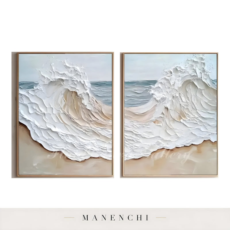 Coastal Sculpted Surge abstract painting displayed in two paintings isolated