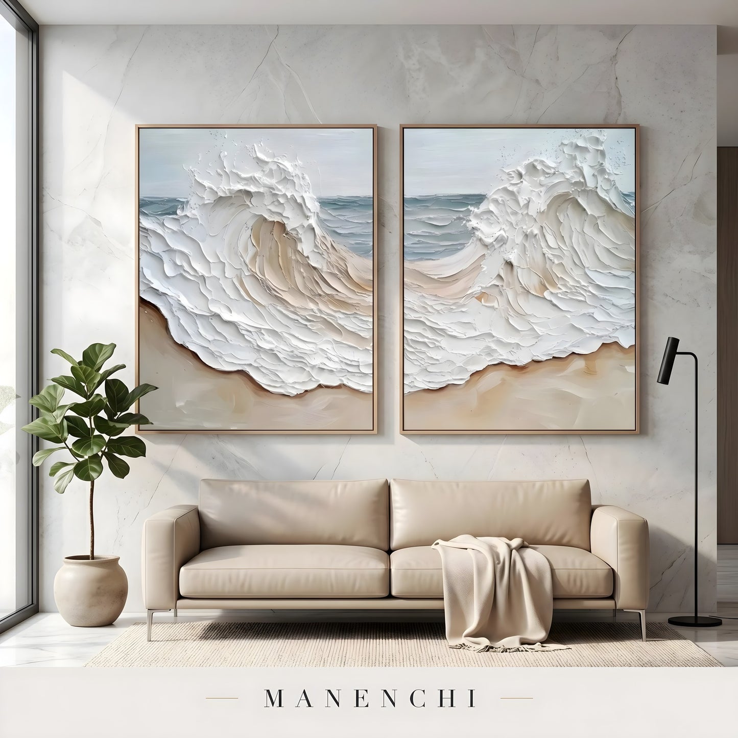 Coastal Sculpted Surge - original hand-painted abstract painting by Manenchi