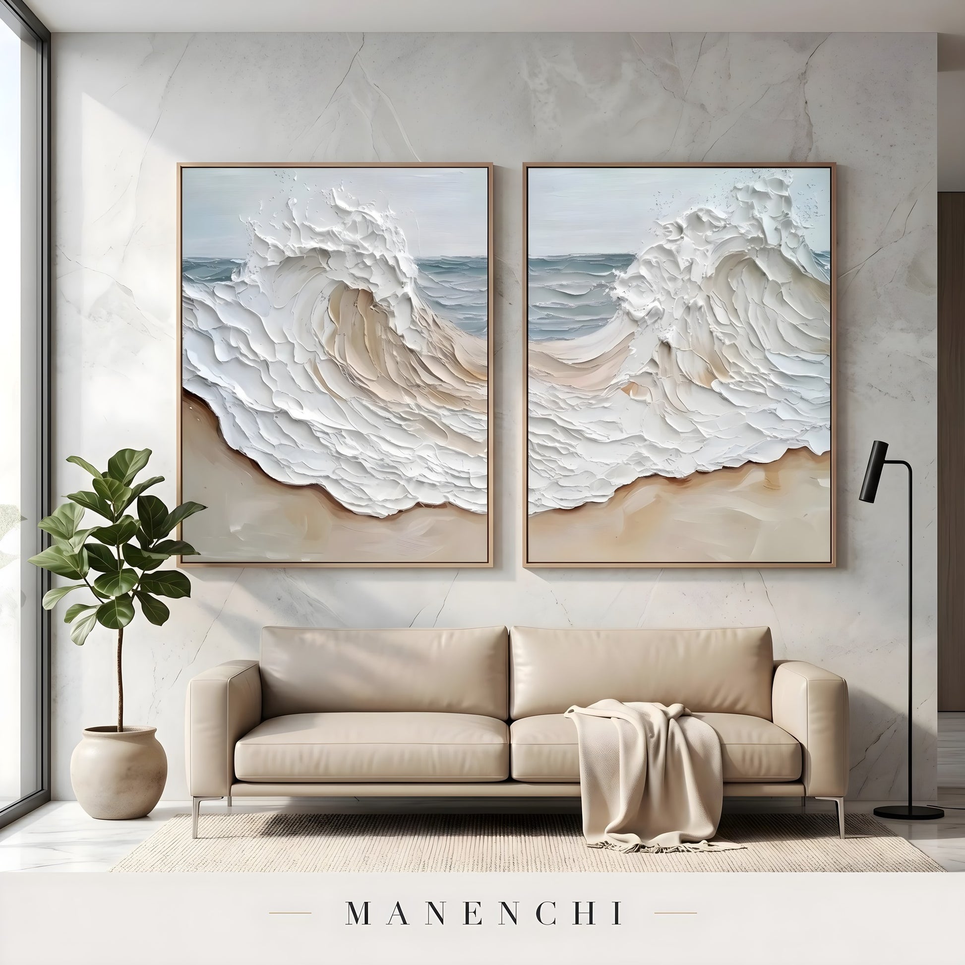Coastal Sculpted Surge - original hand-painted abstract painting by Manenchi