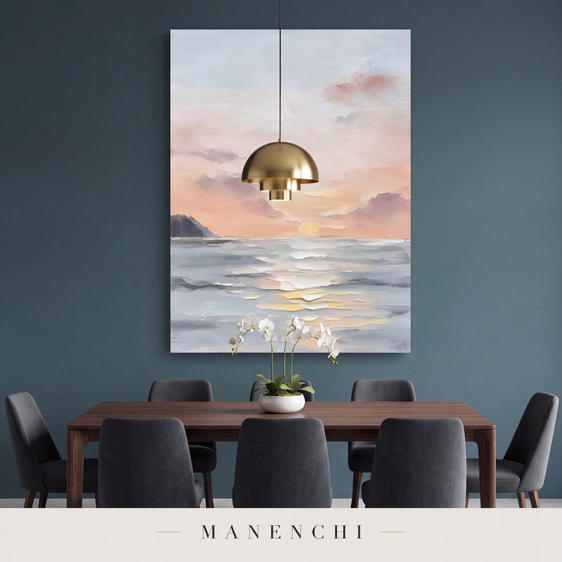 Coastal Serenity abstract painting displayed in a dining room