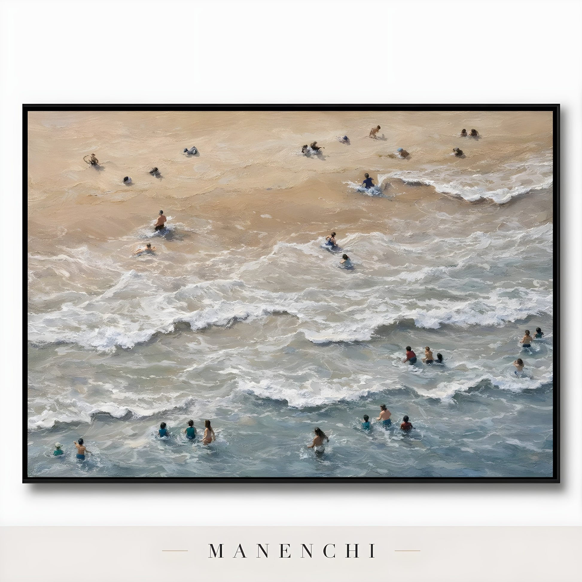 Coastal Solace abstract painting displayed in artwork framed black