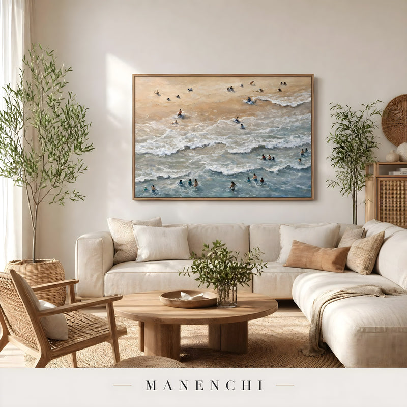 Coastal Solace abstract painting displayed in living room lifestyle