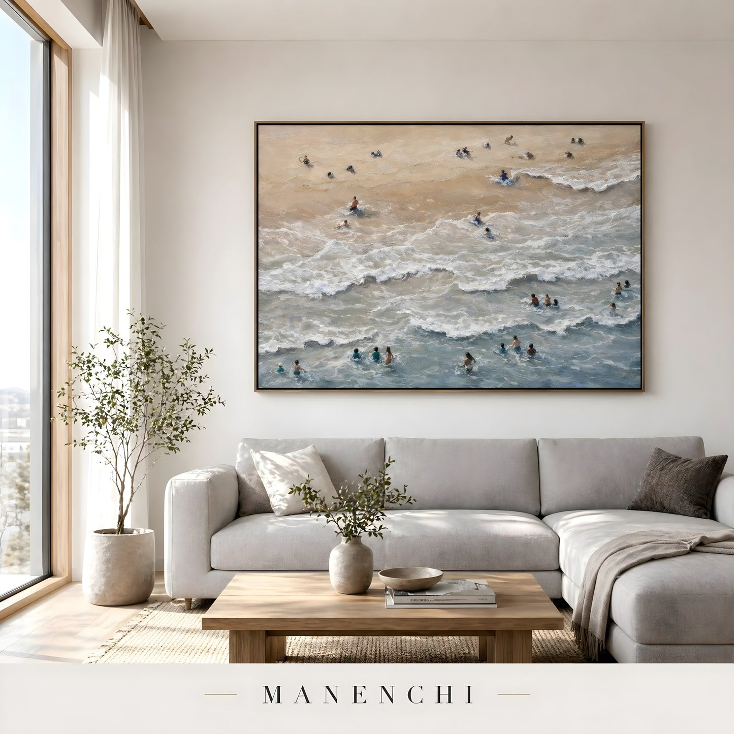 Coastal Solace abstract painting displayed in modern living room