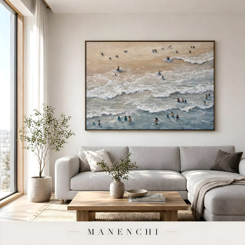 Coastal Solace abstract painting displayed in modern living room
