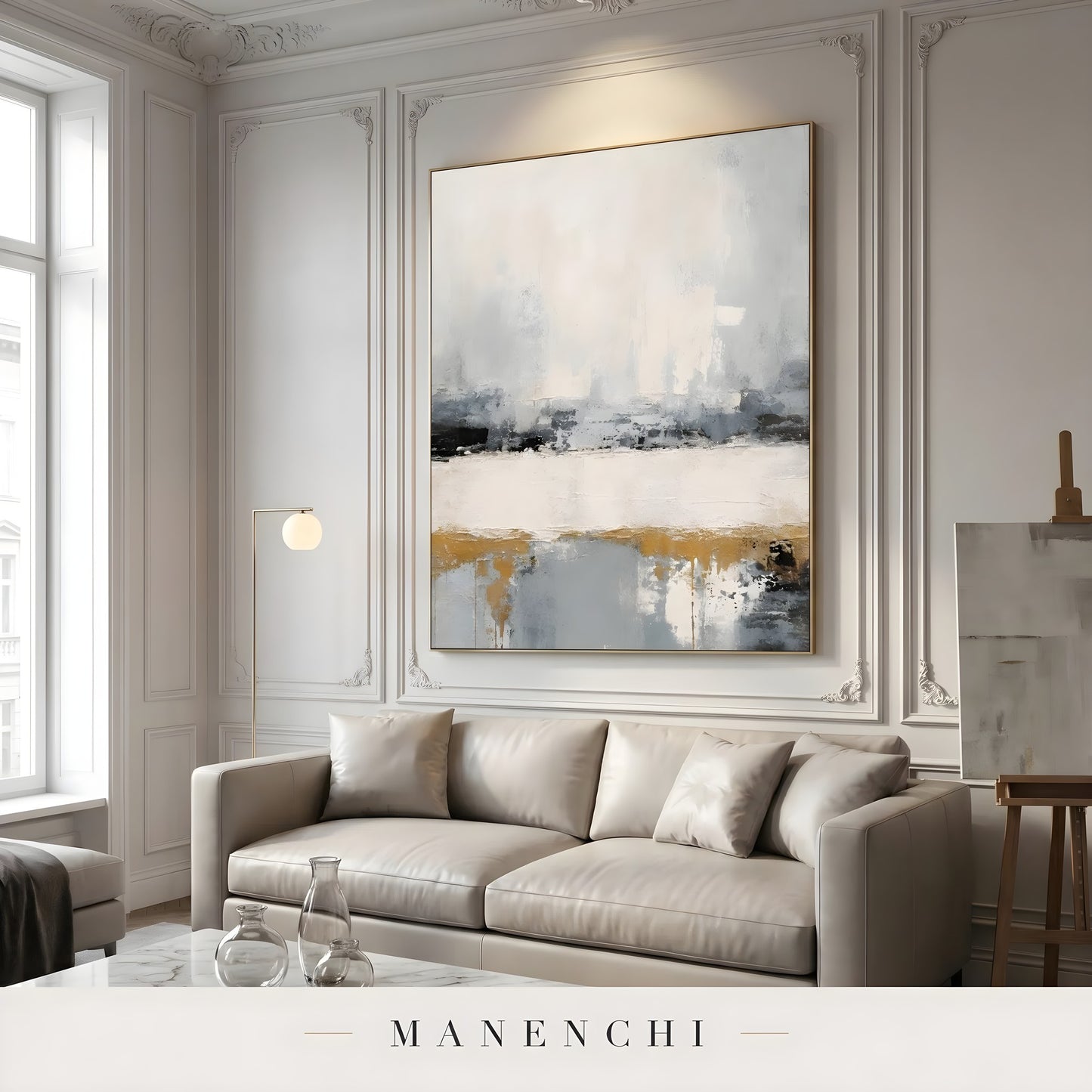 Coastal Strata Horizon - original hand-painted abstract painting by Manenchi