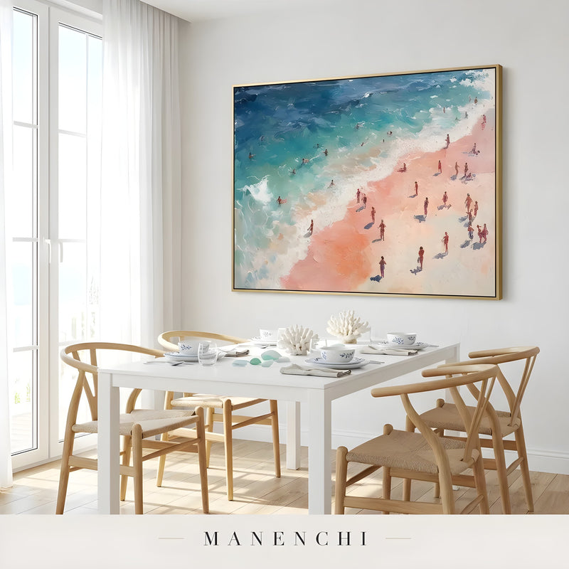 Coastal Sunlit Reverie abstract painting displayed in dining room wall art