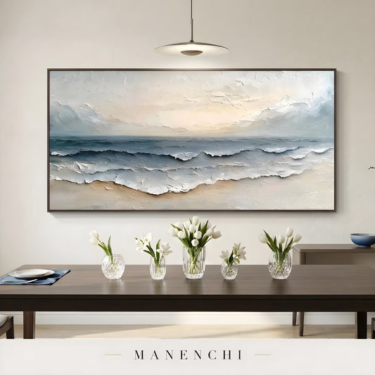 Coastal Tonal Impression abstract painting displayed in dining room interior