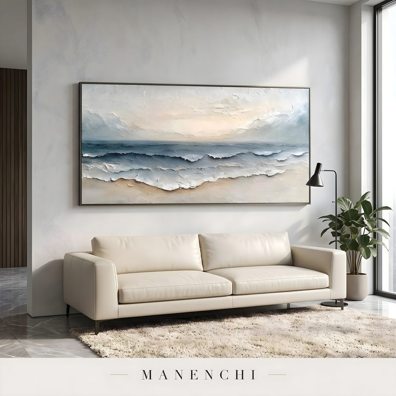 Coastal Tonal Impression abstract painting displayed in living room sofa decor