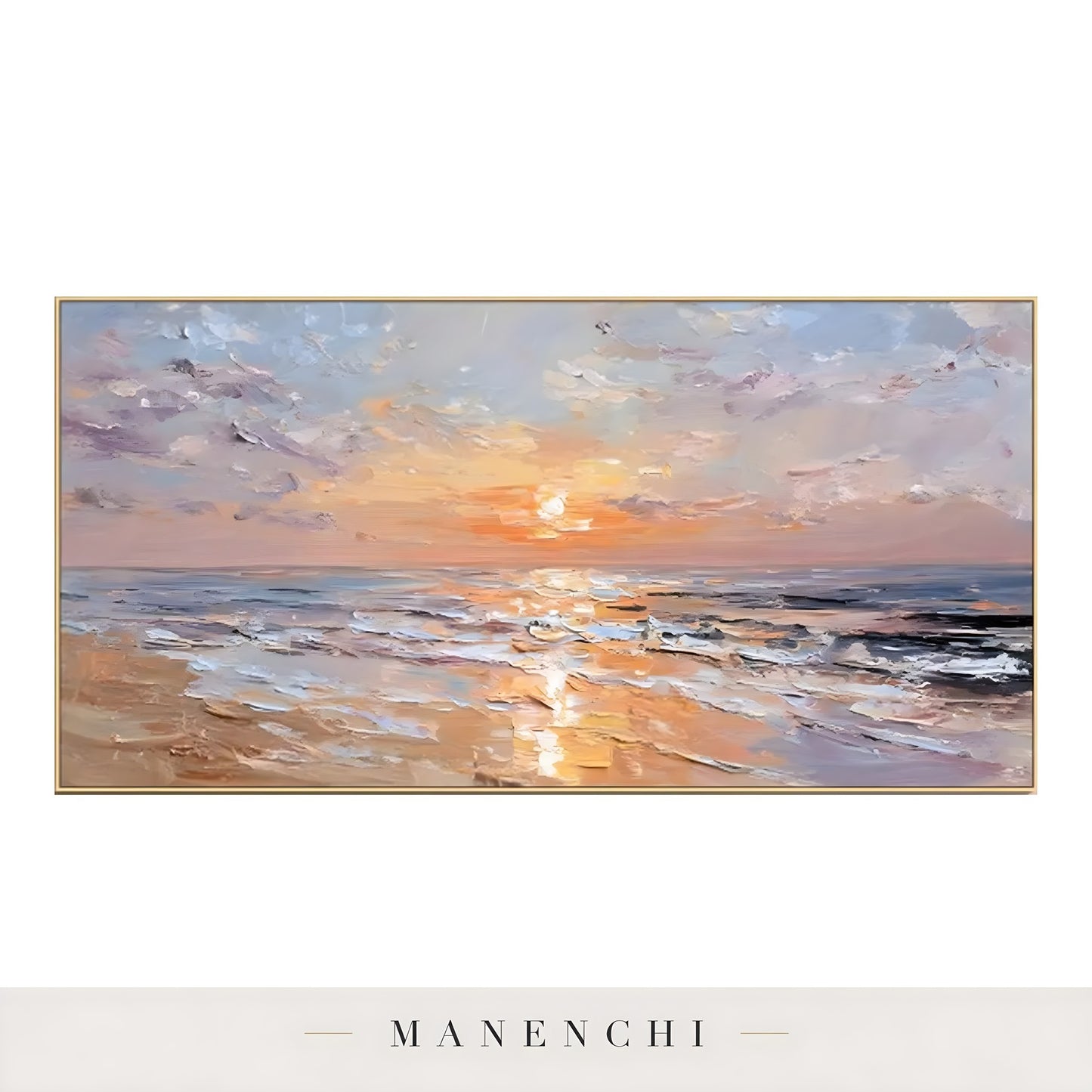 Coastal Twilight Glow abstract painting displayed in painting isolated on white
