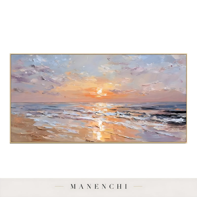 Coastal Twilight Glow abstract painting displayed in painting isolated on white