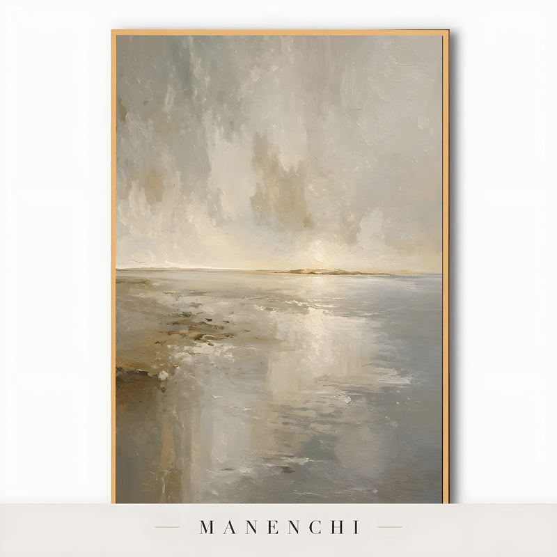 Coastal Twilight Stillness abstract painting displayed in full painting product view