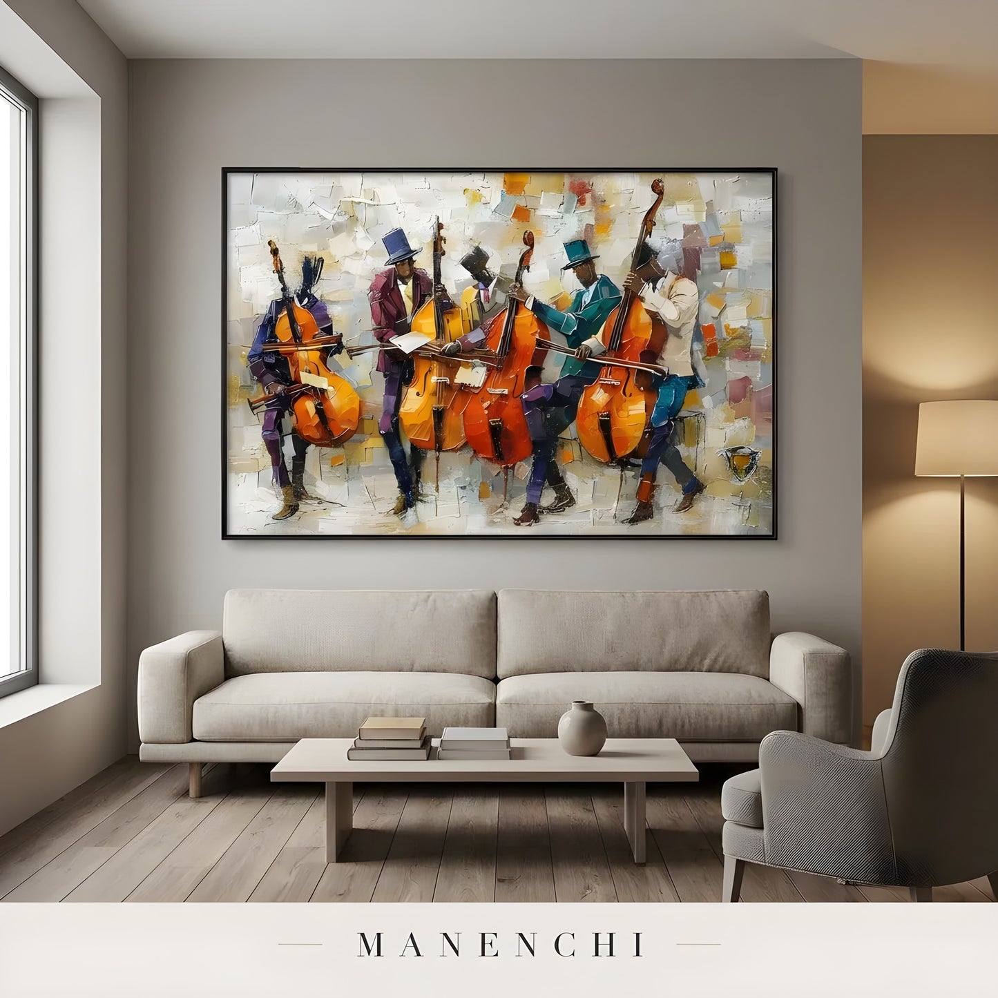 Crescendo Jazz Ensemble portrait displayed in modern minimalist living room