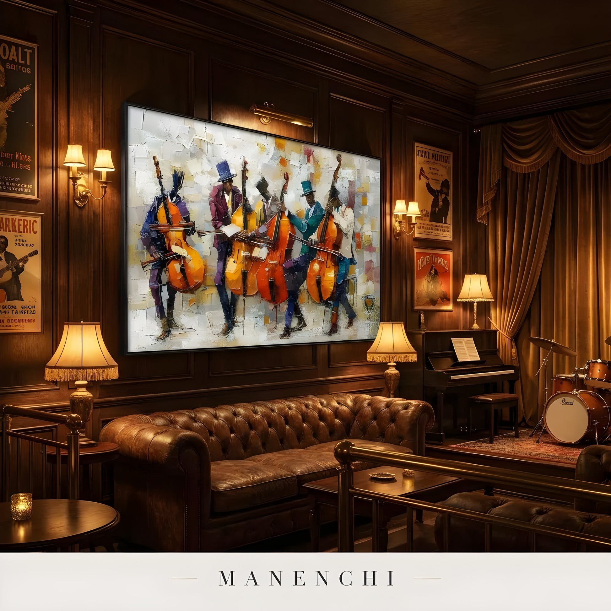 Crescendo Jazz Ensemble portrait displayed in vintage style music lounge