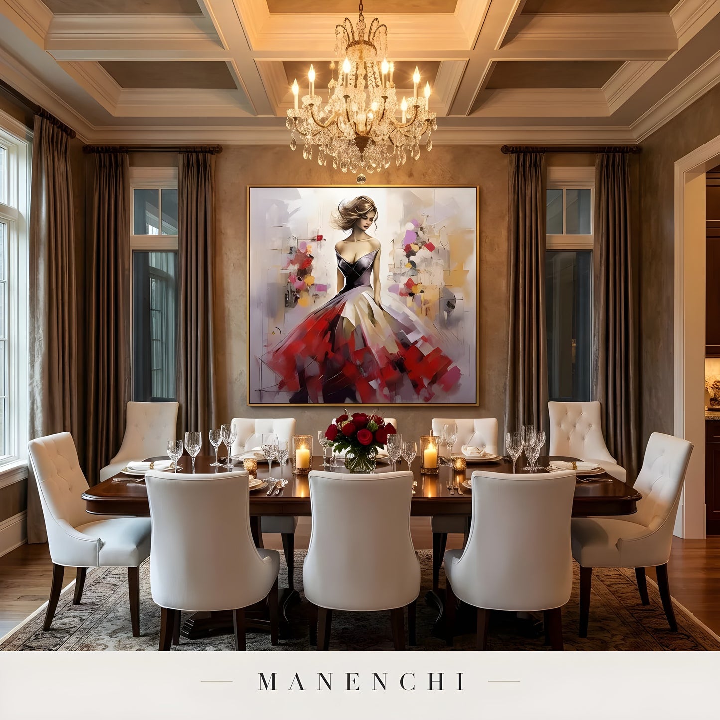 Crimson Gala Elegance - original hand-painted portrait by Manenchi