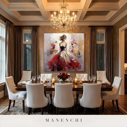 Crimson Gala Elegance - original hand-painted portrait by Manenchi