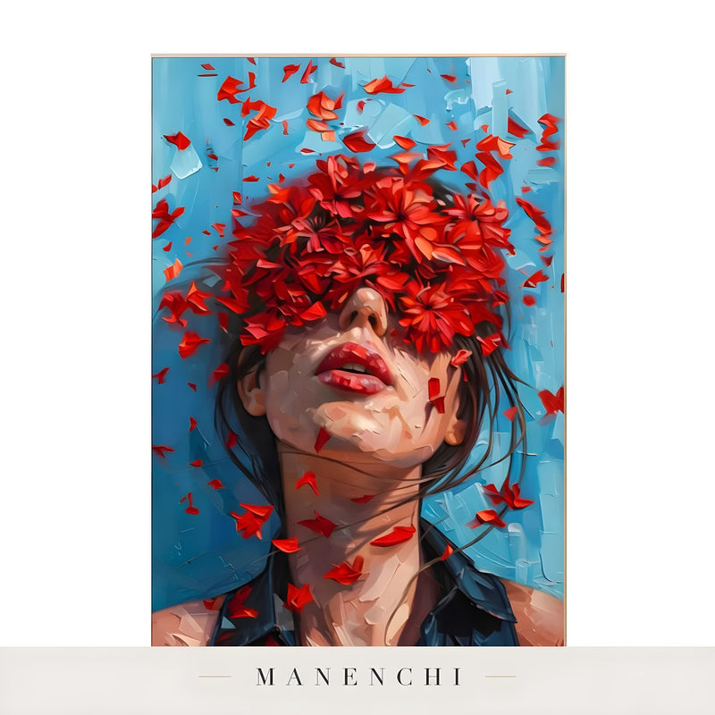 Crimson Petal Reverie - original hand-painted portrait by Manenchi