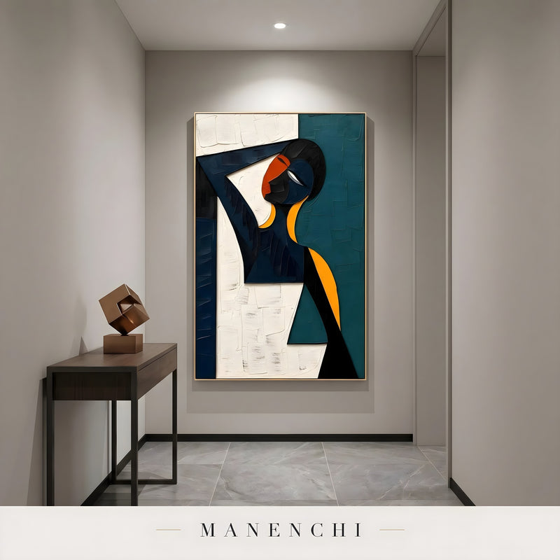 Cubist Muse Silhouette - original hand-painted abstract painting by Manenchi