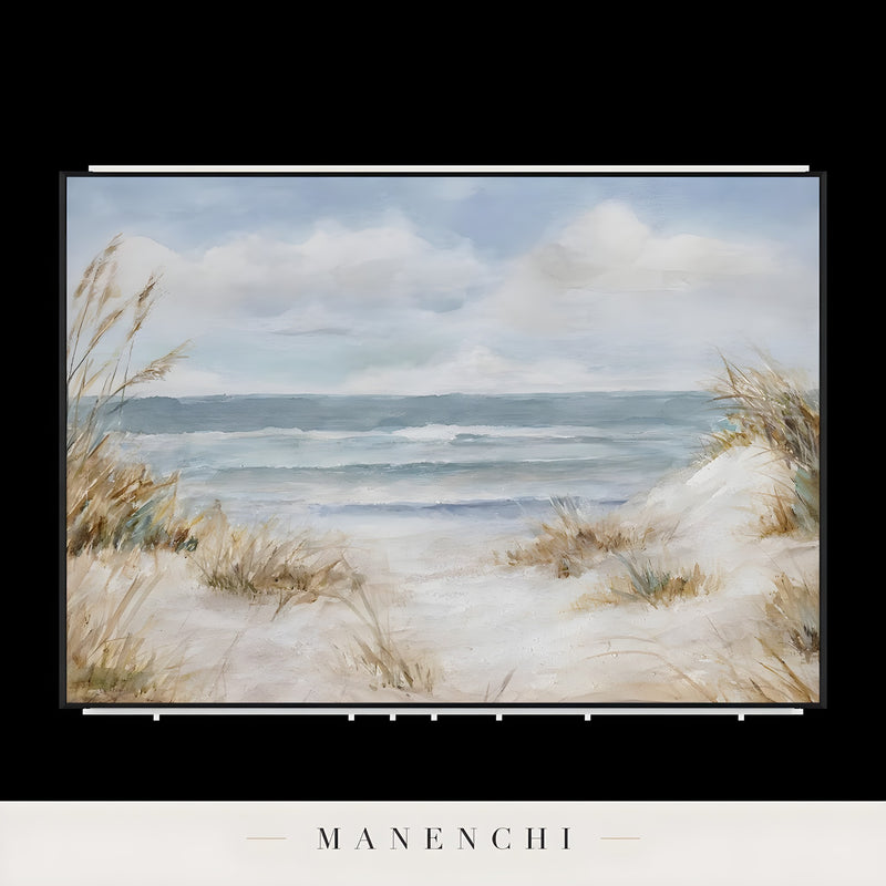 Distant Shoreline Calm abstract painting displayed in framed canvas painting art