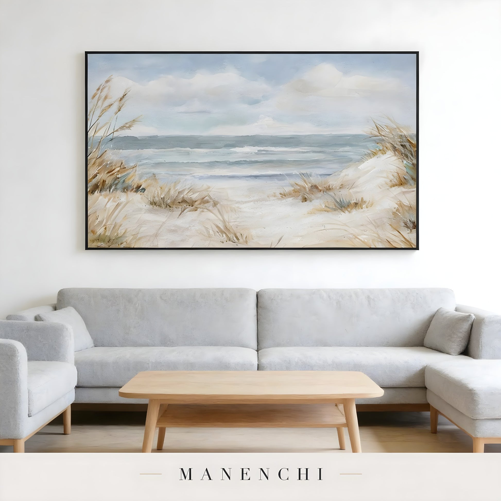 Distant Shoreline Calm - original hand-painted abstract painting by Manenchi