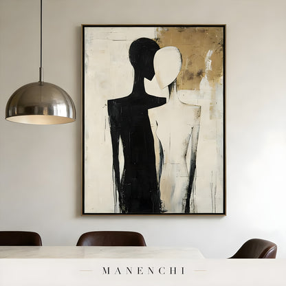 Dualistic Silhouette Union abstract painting displayed in dining room wall art