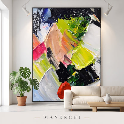 Dynamic Flourish abstract painting displayed in a modern living room